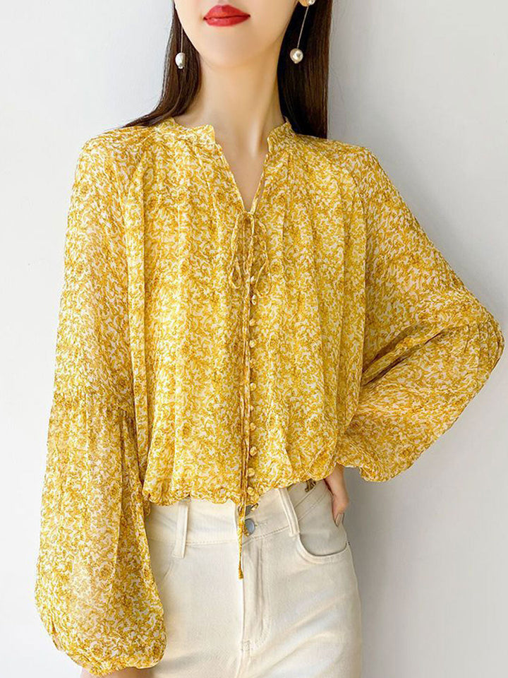 Hannah Loose Puff Sleeve Floral Printed Blouse