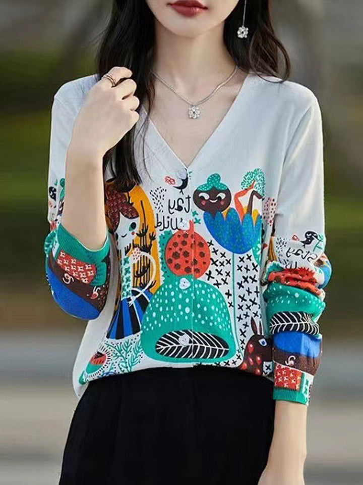 Kayla Classic V-neck Printed Knitted Cardigan