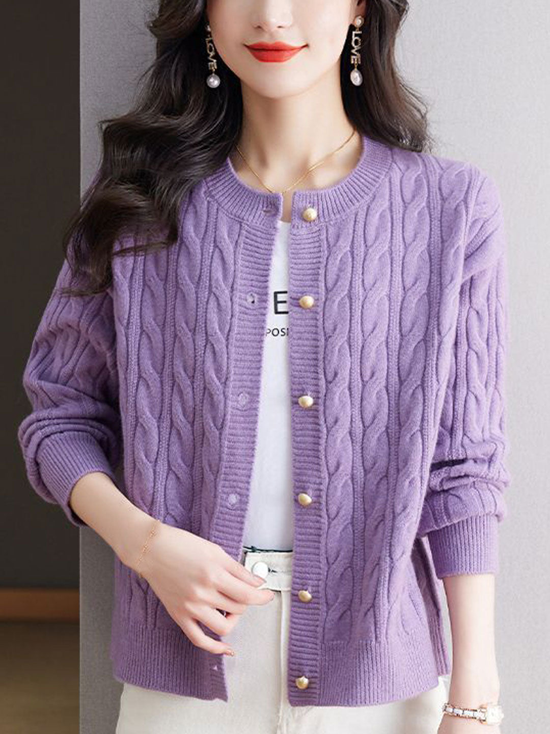 Anna Loose Crew Neck Knitted Cardigan