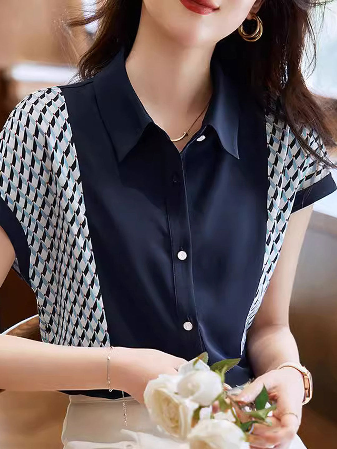 Raya Classic Polo Patchwork Printed Top