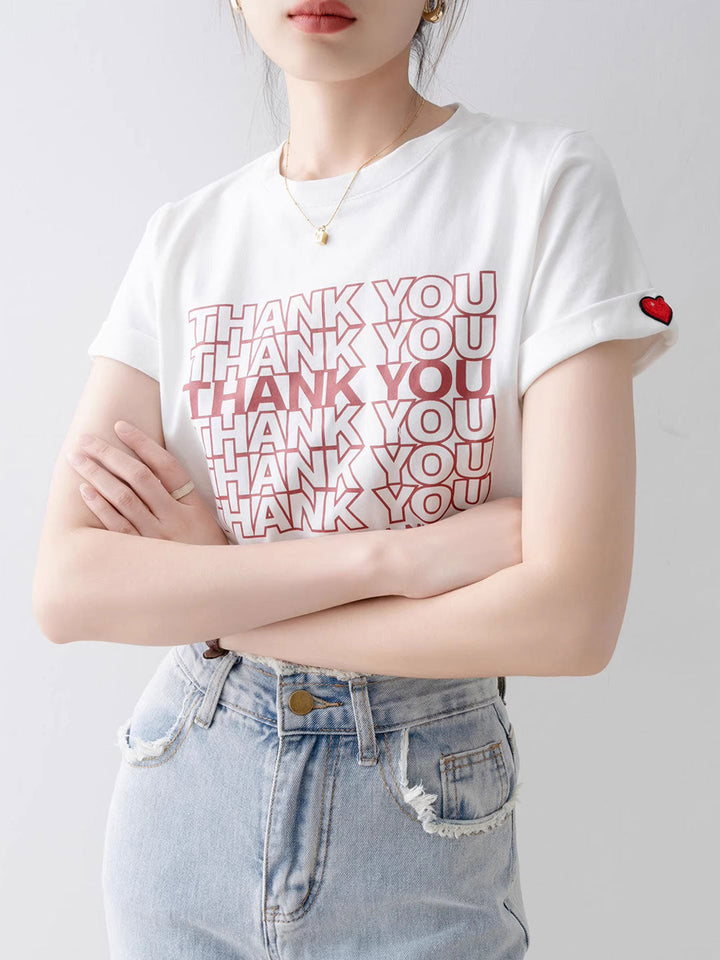 Lauren Casual Crew Neck Heart Printed Top