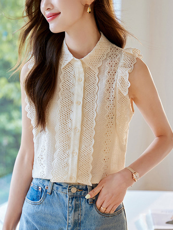 Mariah Cute Lapel Lace Chiffon Top