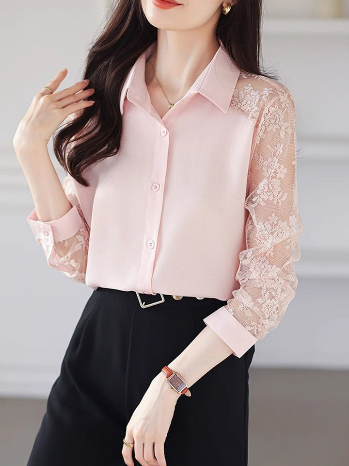 Sophie Loose Lapel Panel Lace Chiffon Shirt