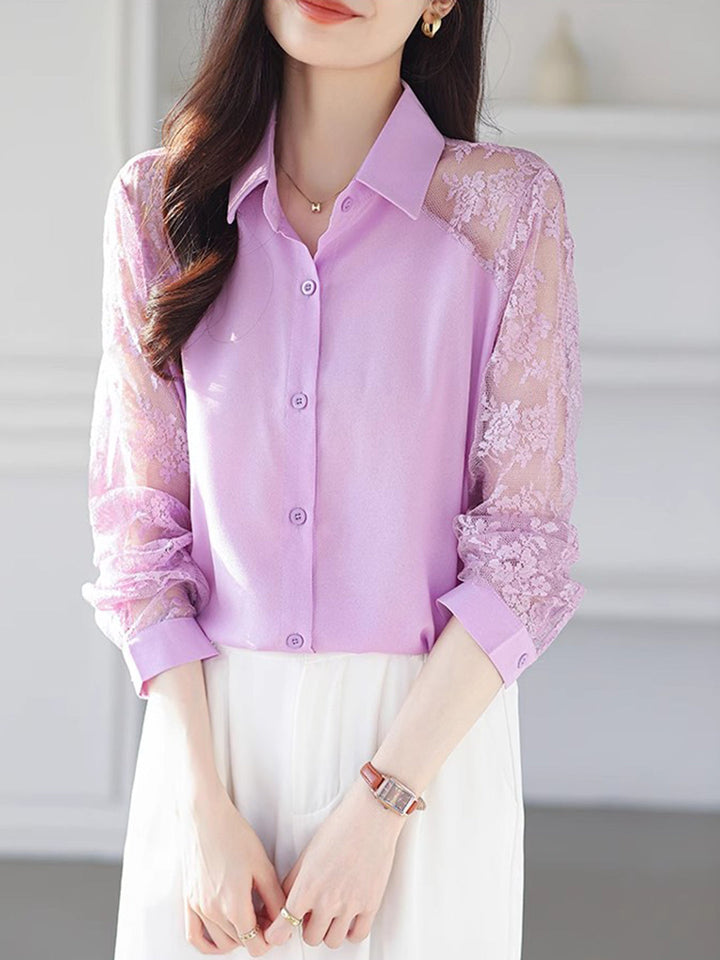 Sophie Loose Lapel Panel Lace Chiffon Shirt