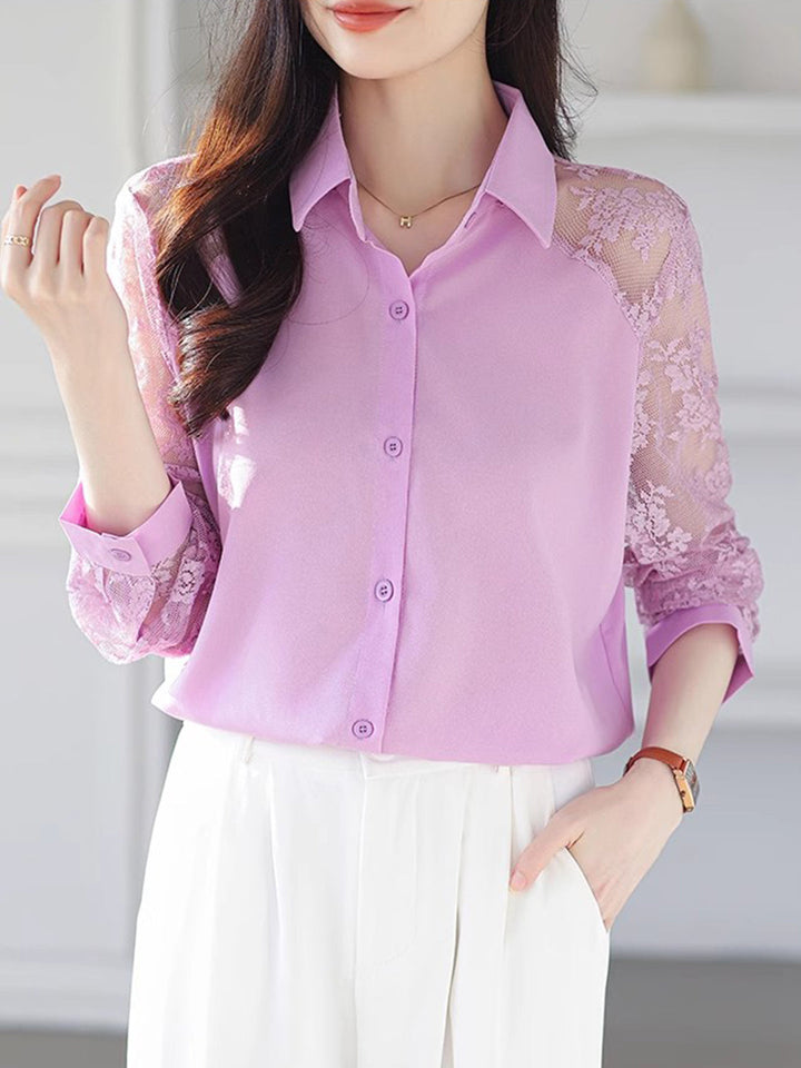 Sophie Loose Lapel Panel Lace Chiffon Shirt