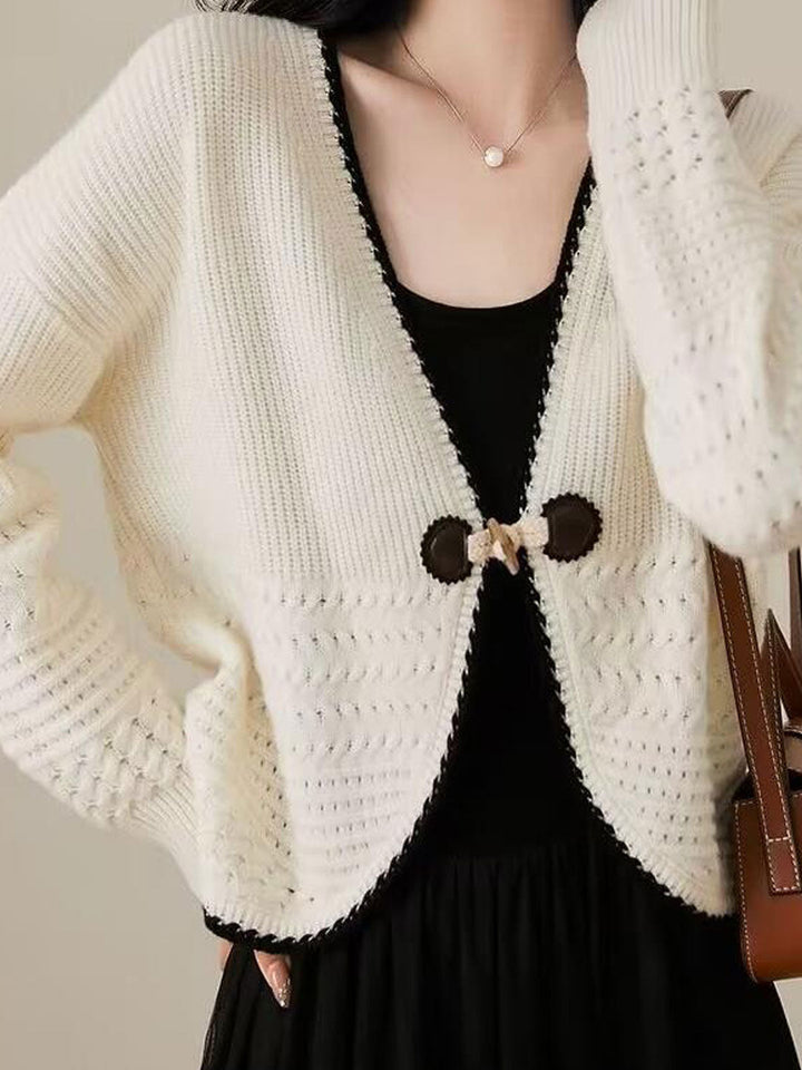 Maria Casual V-Neck Horn Button Knitted Cardigan