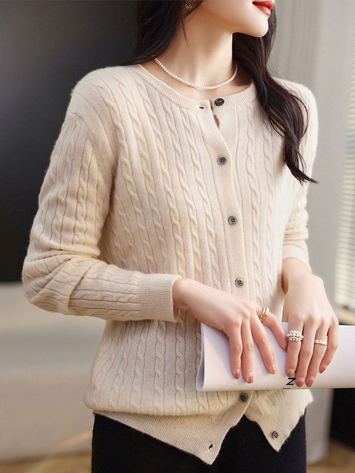 Claire Casual Crew Neck Solid Color Knitted Cardigan