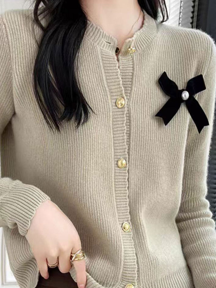 Sophia Retro Crew Neck Bow Knitted Cardigan