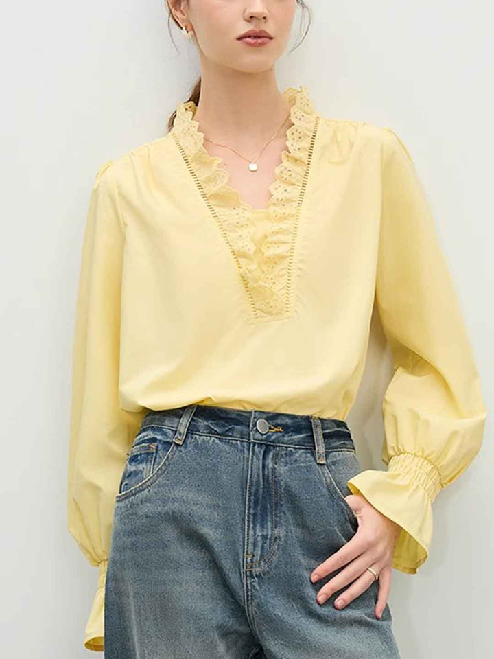 Lauren Loose V-Neck Flare Sleeve Shirt