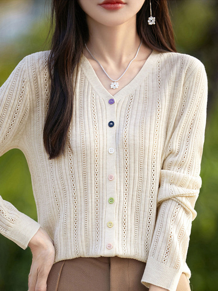 Molly Classic V-Neck Hollowed Crochet Knitted Cardigan