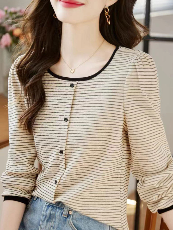 Morgan Casual Crew Neck Striped Knitted Top