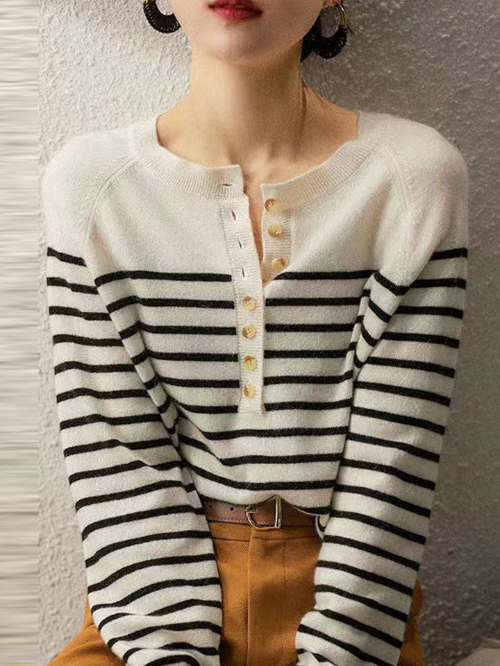 Hannah Loose Lantern Sleeve Striped Knitted Sweater