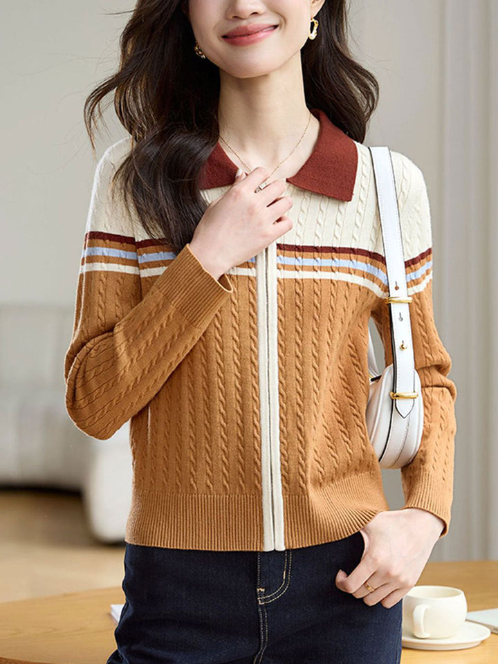 Zoe Retro Polo Collar Contrasting Knitted Cardigan