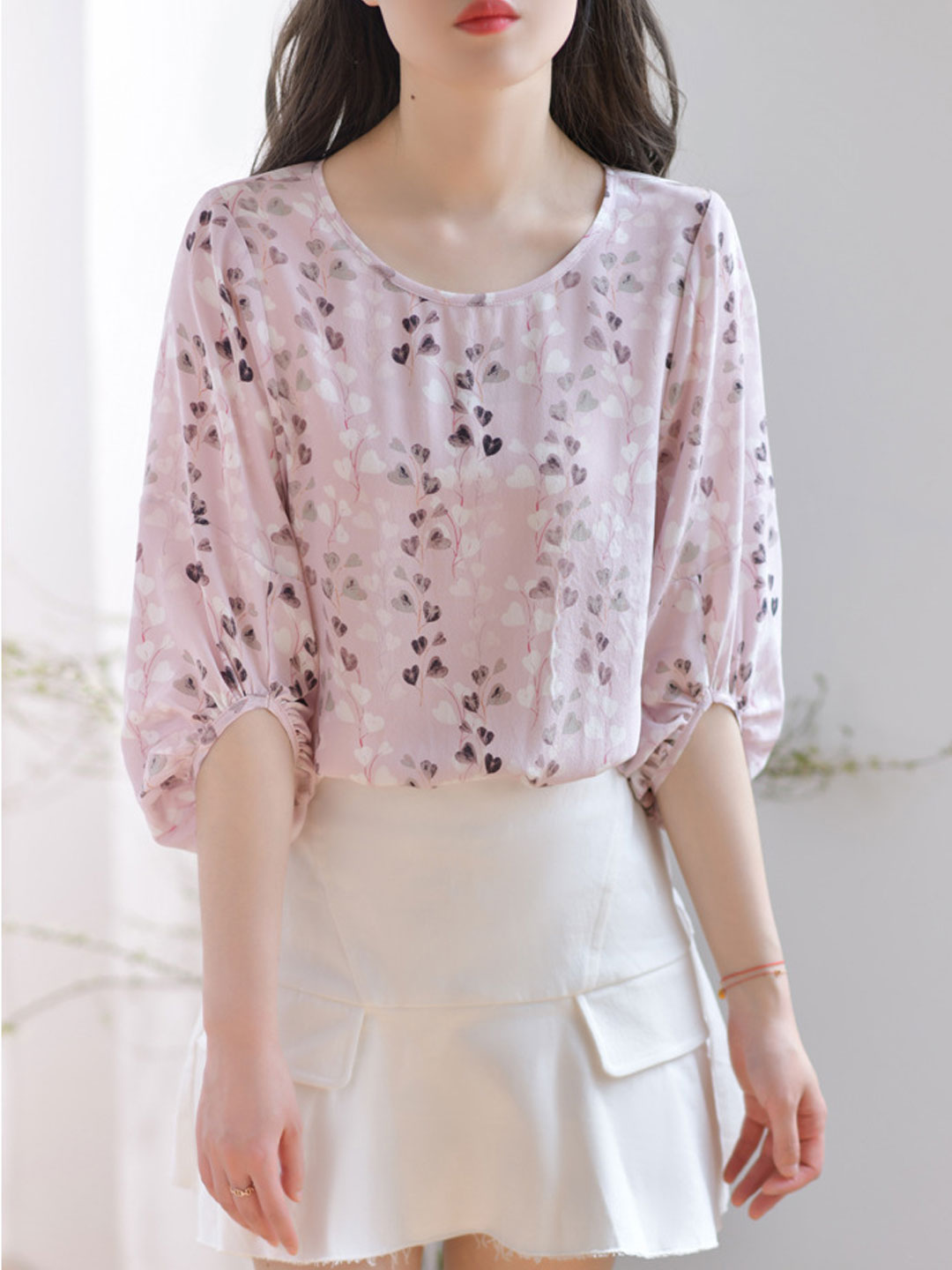 Grace Loose Balloon Sleeve Printed Blouse