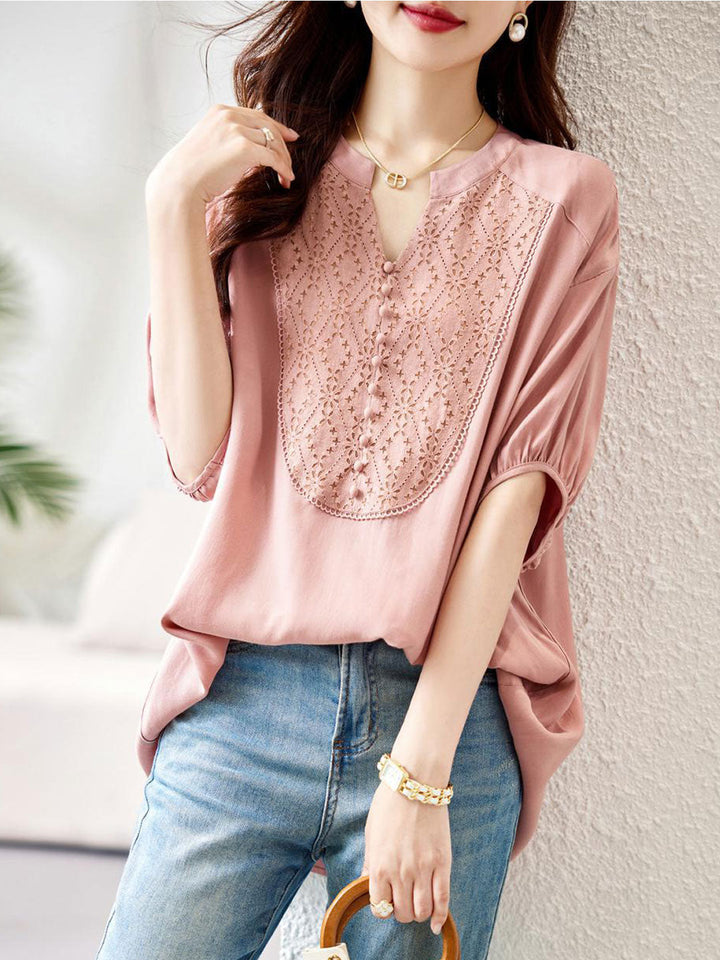 Ava Loose V-Neck Lace Blouse