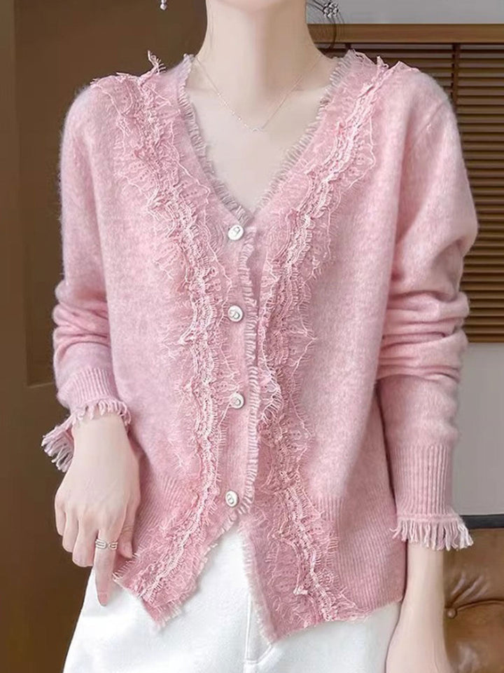 Emma Elegant V-Neck Lace Knitted Cardigan