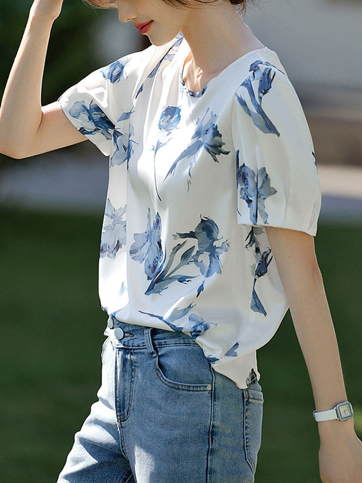 Olivia Elegant Crew Neck Printed Top