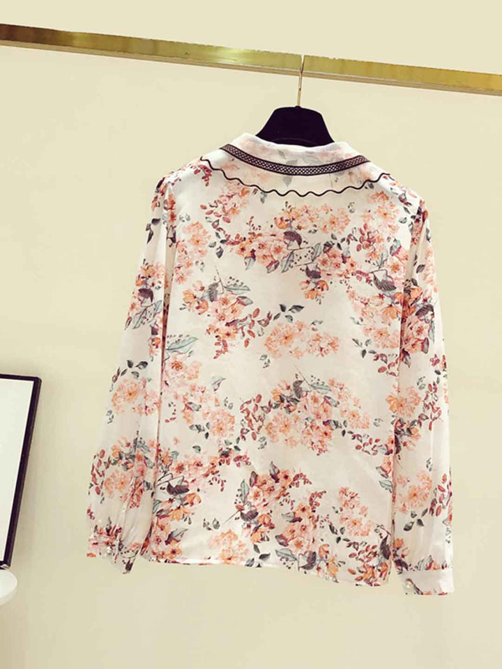 Rachel Classic Printed Floral Chiffon Shirt-Pink