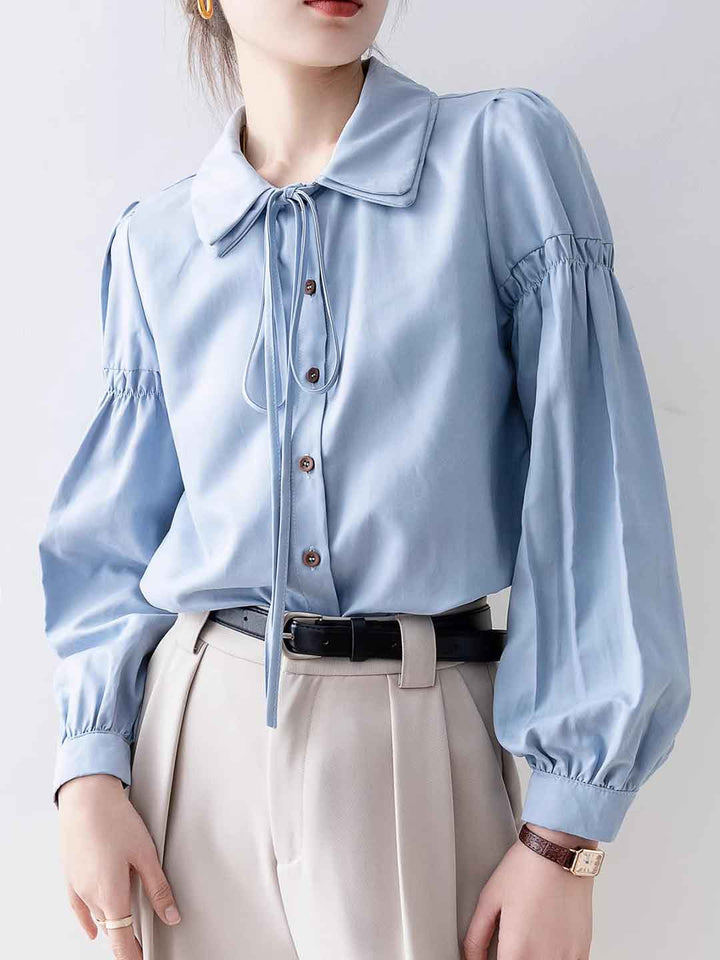 Hannah Classic Double Collar Tie Puff Sleeve Shirt