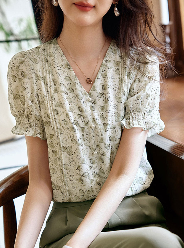 Kayla Classic Floral Printed Chiffon Blouse