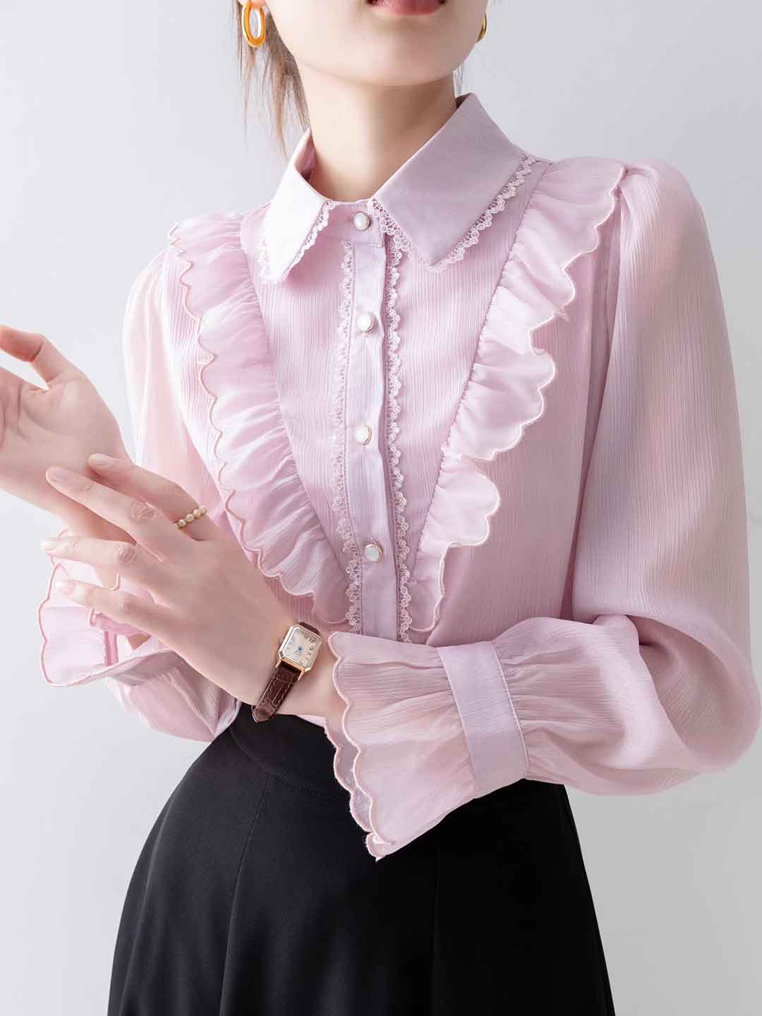 Emma Loose Doll Collar Flare Sleeve Ruffled Shirt