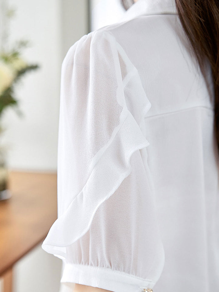 Elizabeth Elegant Lapel Chain Chiffon Shirt