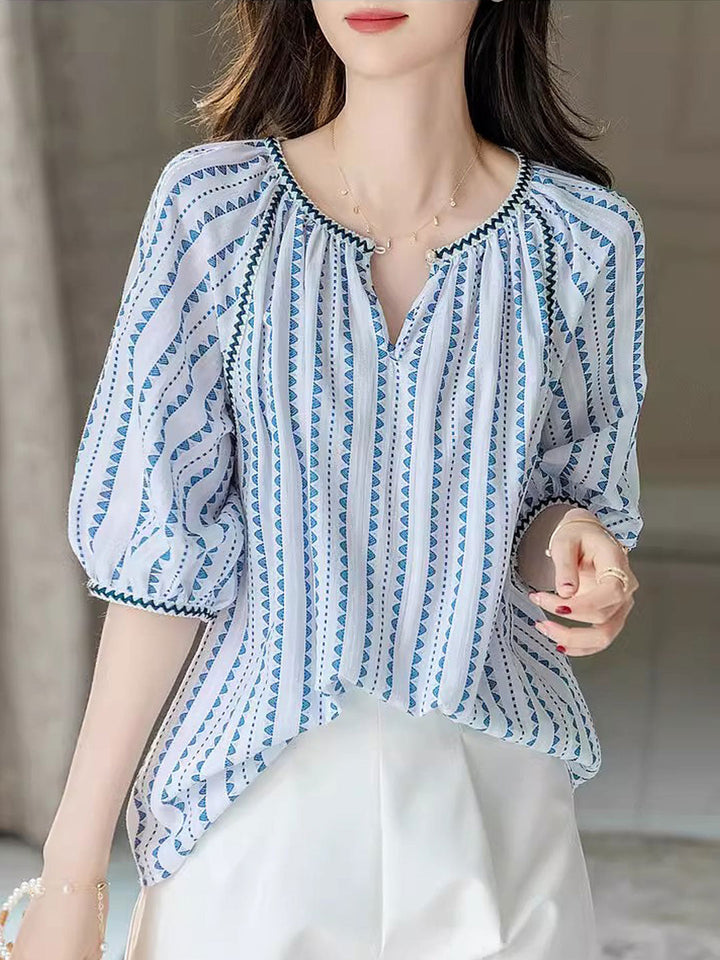 Sarah Loose Puff Sleeve Printed Top