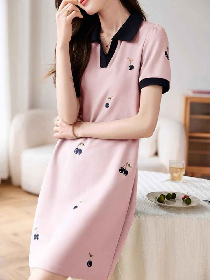 Faith Vacation Polo Collar Contrasted Color Stitching Dress