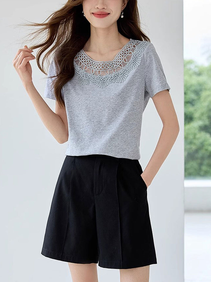 Emily Elegant Hollowed Lace Patchwork Top