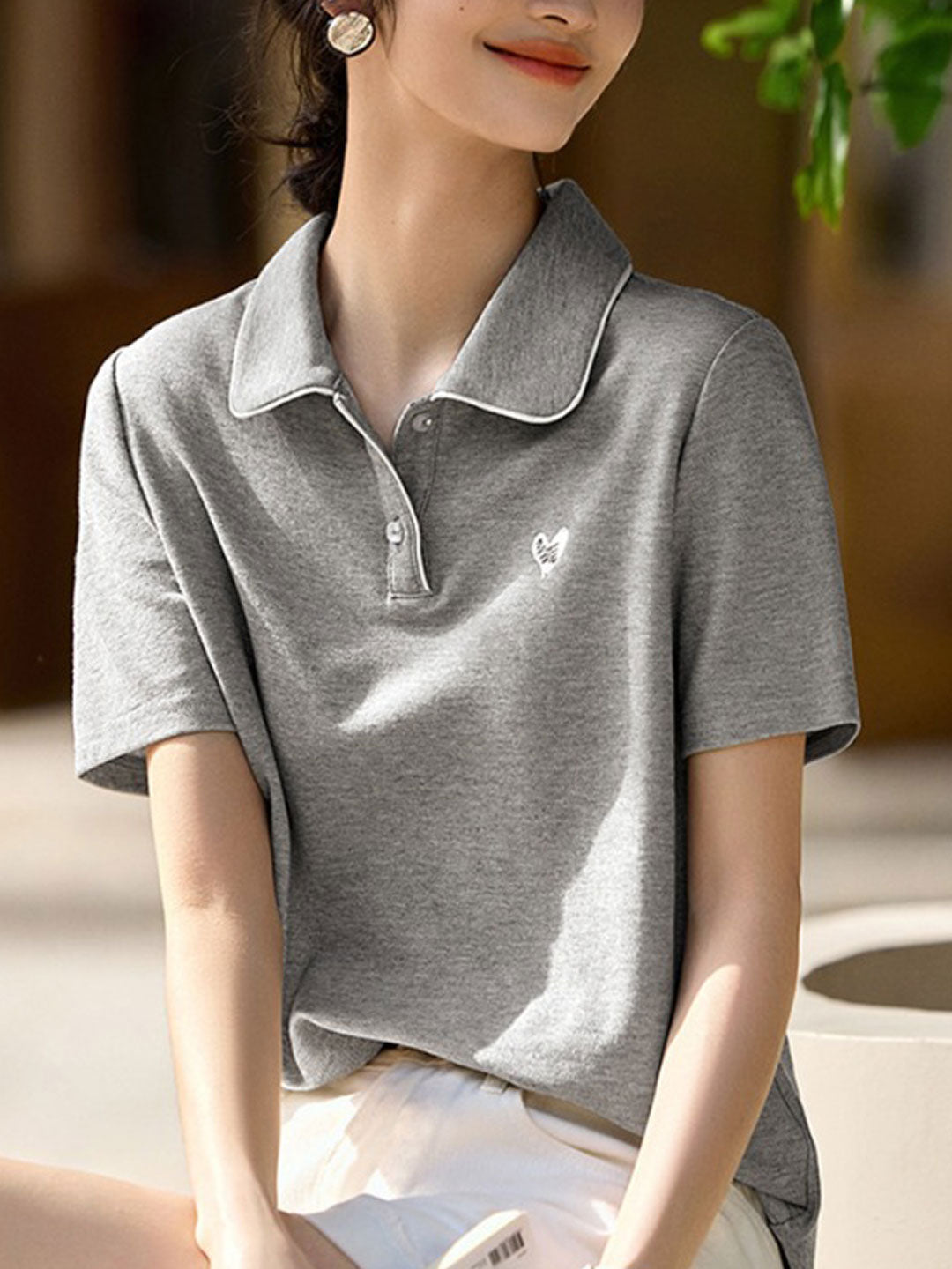 Anna Casual Polo Collar Hearted Top