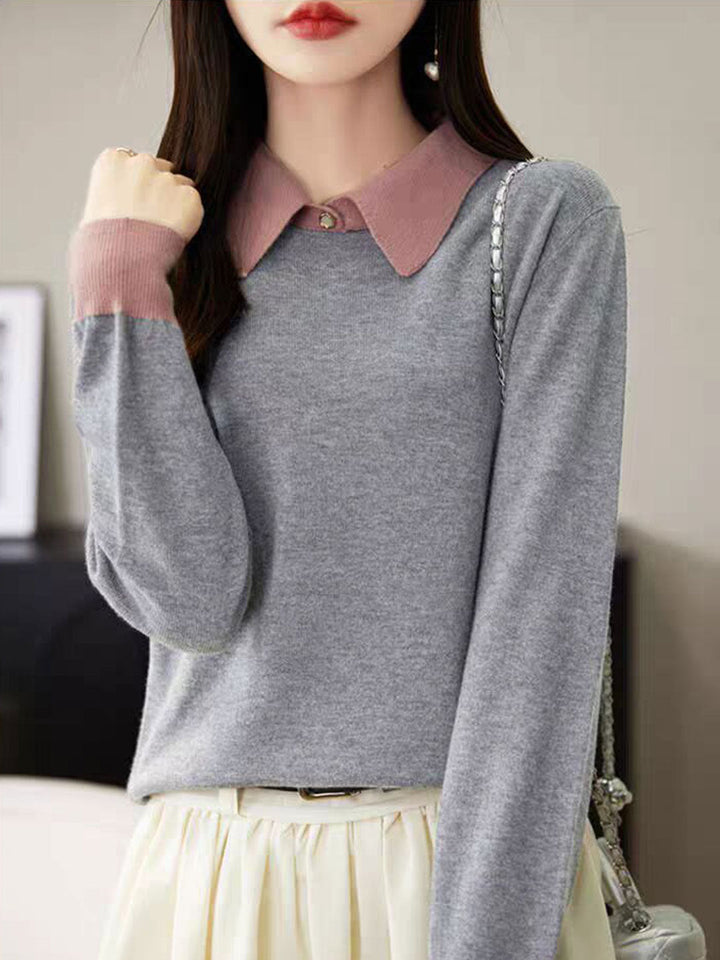 Layla Loose Lapel Color-Blocked Knitted Top