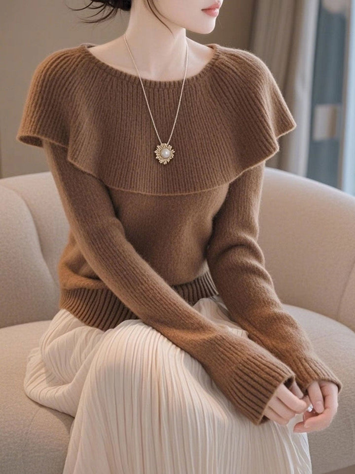 Vanessa Elegant Ruffle Collar Solid Color Knitted Sweater