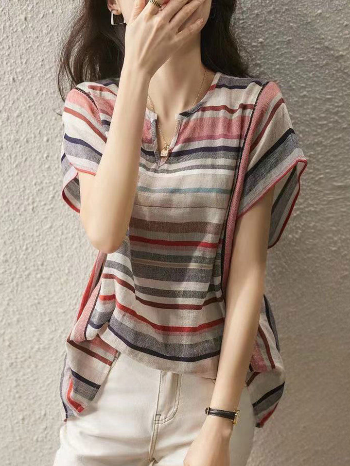 Madelyn Loose V-Neck Striped T-Shirt