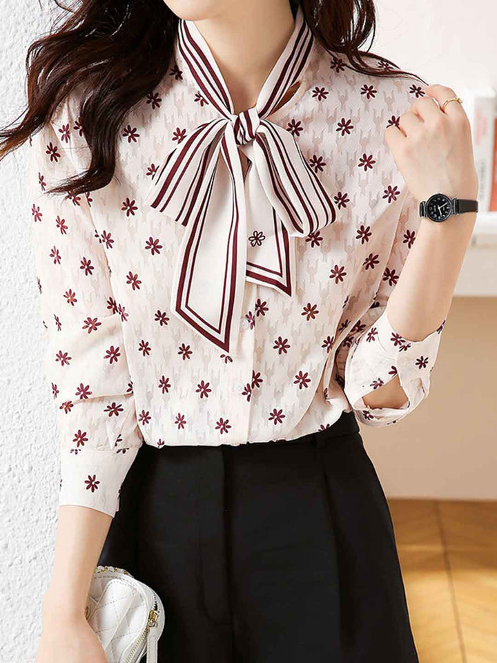 Anna Elegant Printed Ribbon Shirt