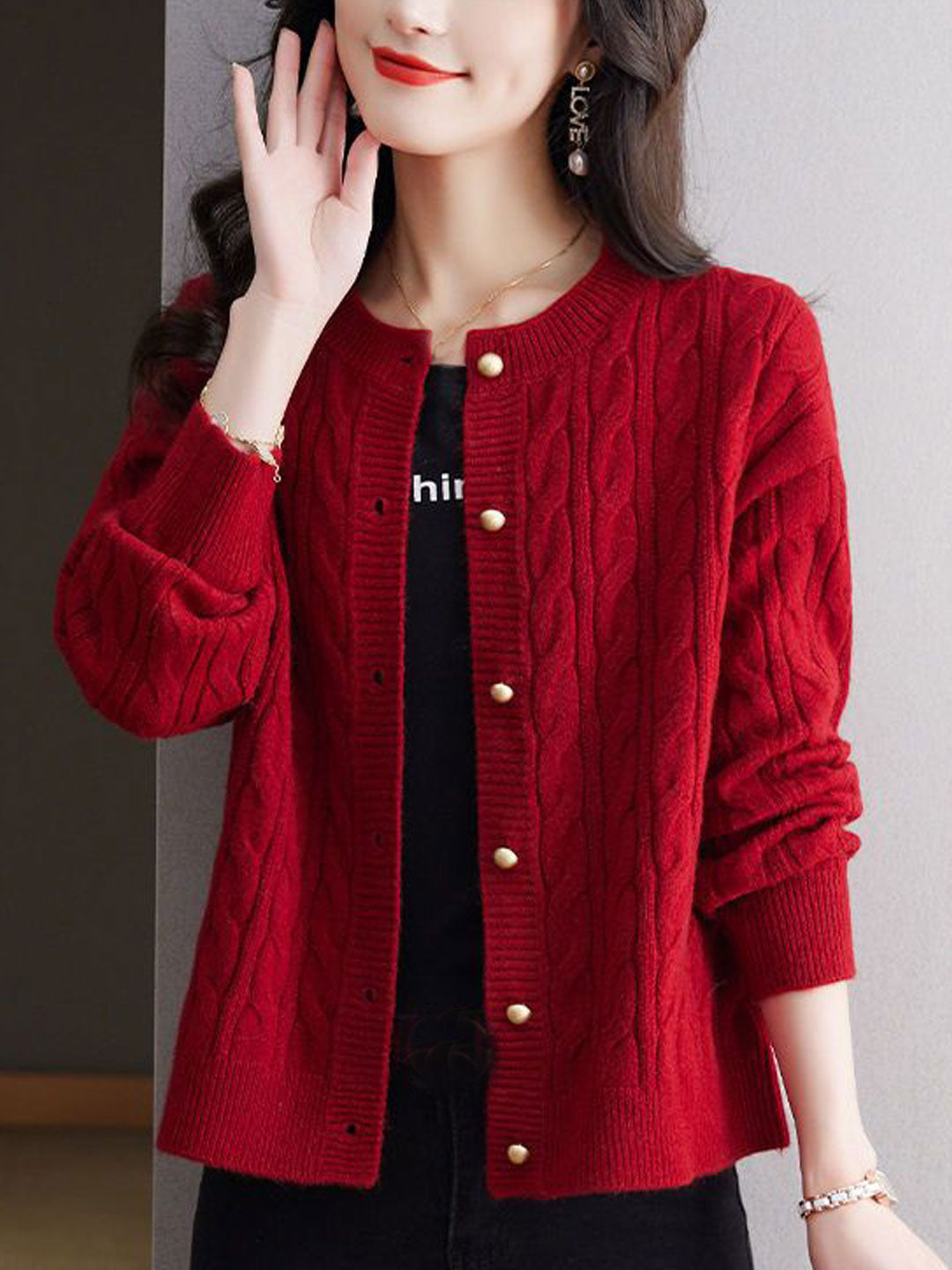 Anna Loose Crew Neck Knitted Cardigan