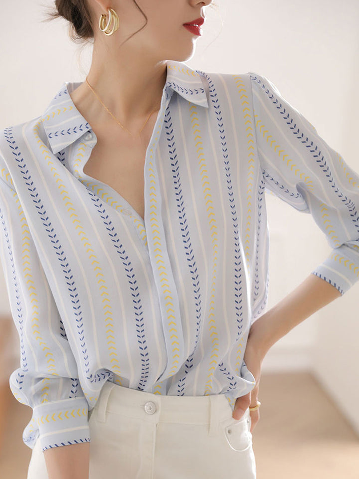 Brooke Loose Lapel Collar Striped Printed Shirt