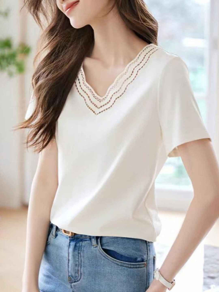 Avery Casual V-Neck Embroidered Top