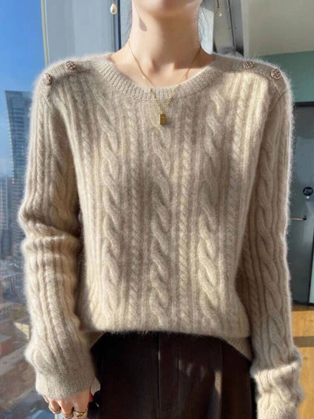 Abigail Casual Crew Neck Solid Color Knitted Sweater