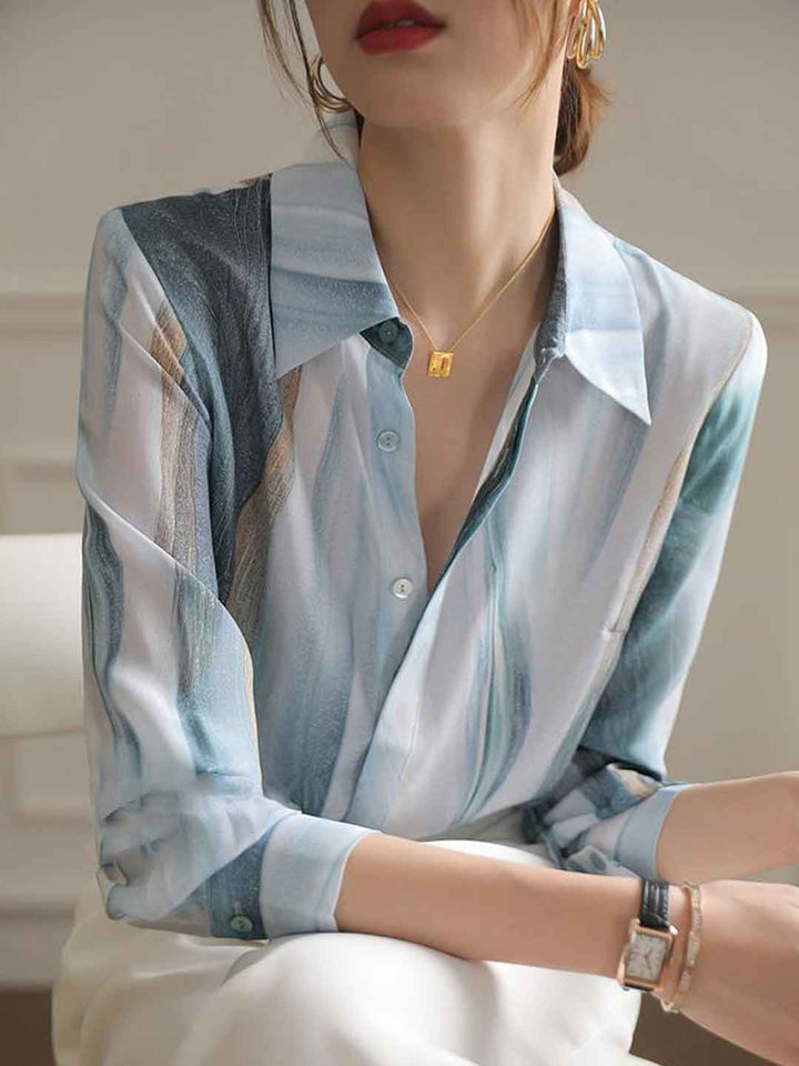 Trinity Classic Polo Neck Printed Satin Shirt