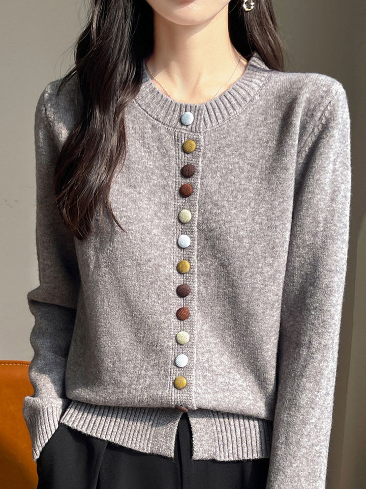 Sophia Classic Crew Neck Colorful Button Knitted Cardigan