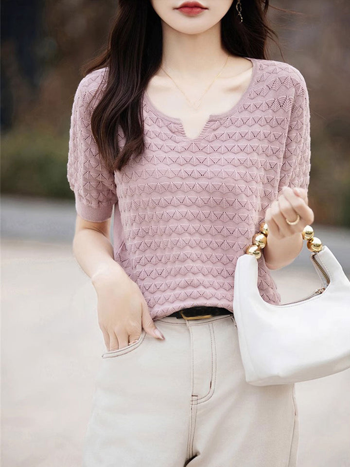 Chloe Loose Crew Neck Hooked Knitted Top