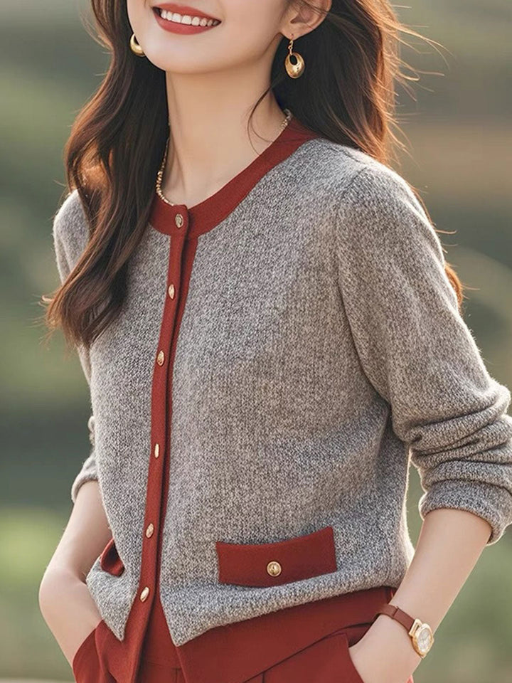 Isabella Loose Crew Neck Contrast Knitted Cardigan