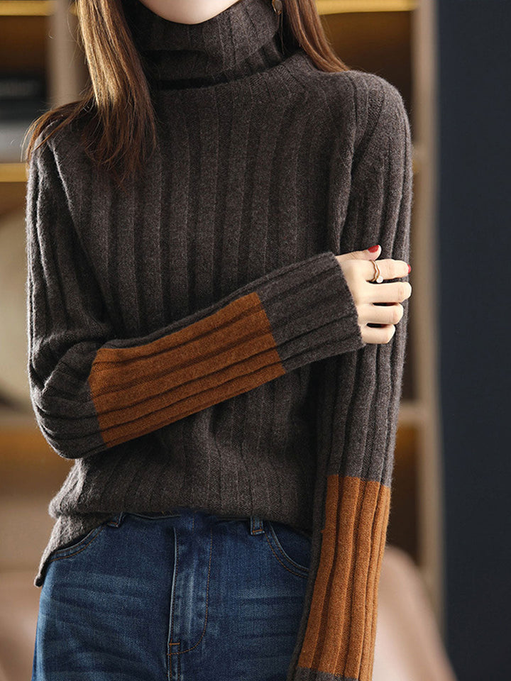 Payton Classic Turtleneck Color-Blocked Knitted Sweater