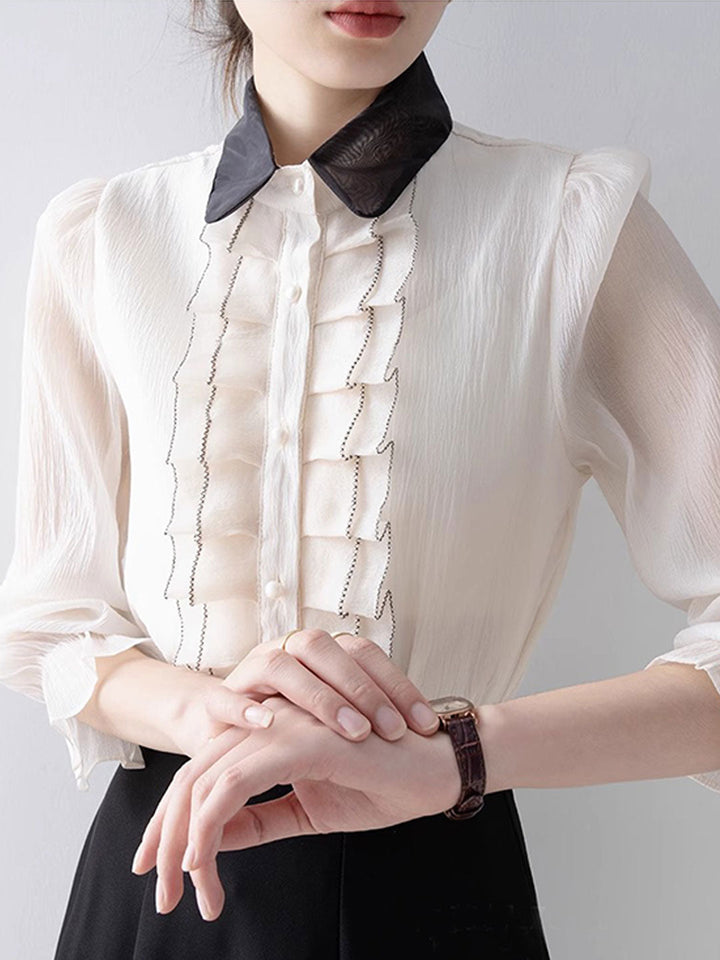 Isabelle Vintage Embroidered Pleated Ruffle Shirt