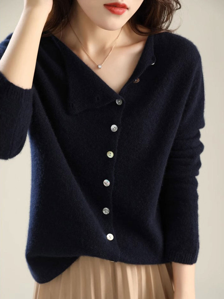 Kayla Classic Crew Neck Knitted Cardigan-Navy Blue