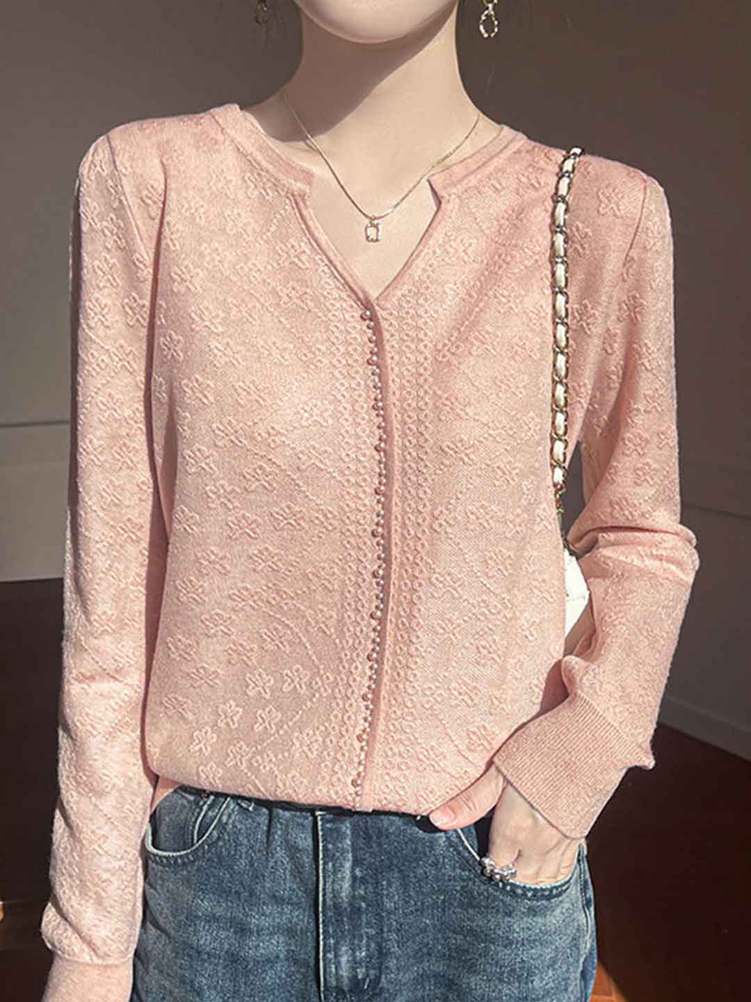 Olivia Loose V-Neck Solid Color Knitted Top