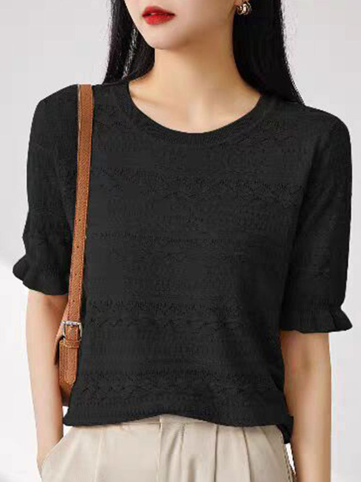 Taylor Classic Crew Neck Hollowed Knitted Top