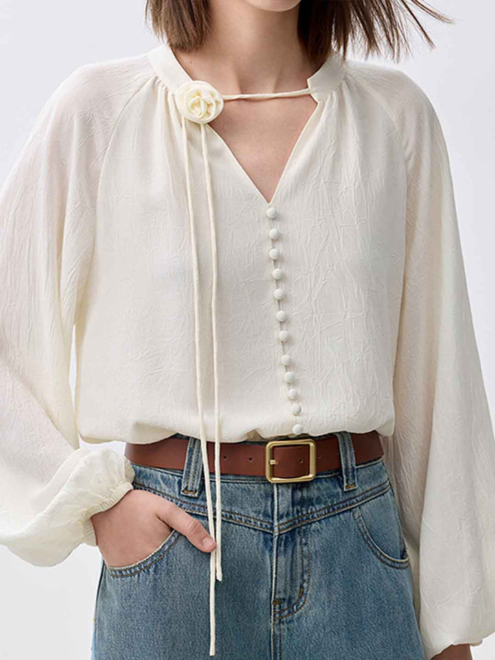 Layla Loose V-neck Flower Chiffon Shirt