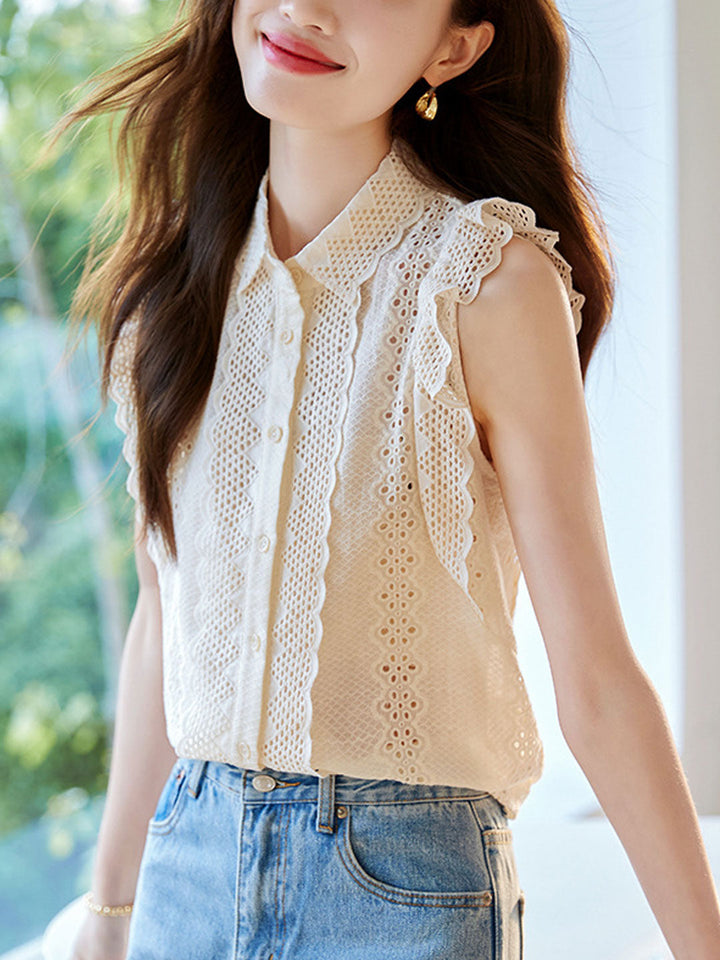 Mariah Cute Lapel Lace Chiffon Top