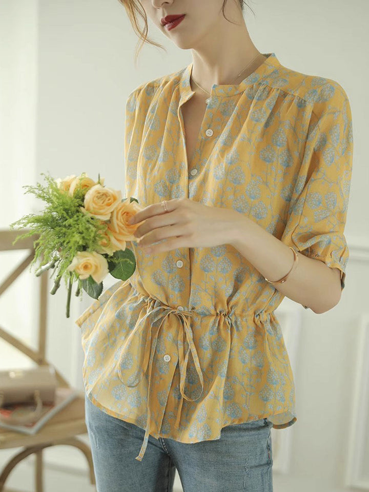 Sophia Loose V-Neck Floral Printed Blouse